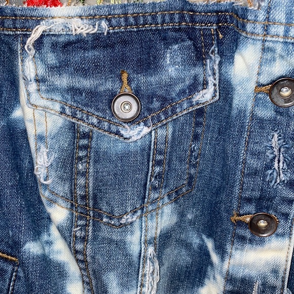 Custom Tie Dye Bleached & Distressed Denim/Jean Jacket with Embellished Tulle XL - Picture 7 of 12